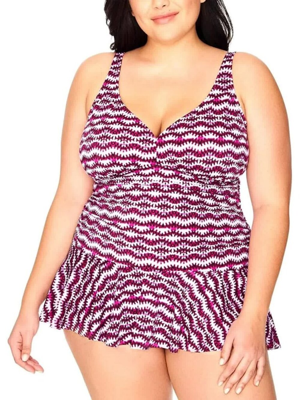 Swim Solutions Women Spring Play One Piece Swim Dress Purple Black Size 14